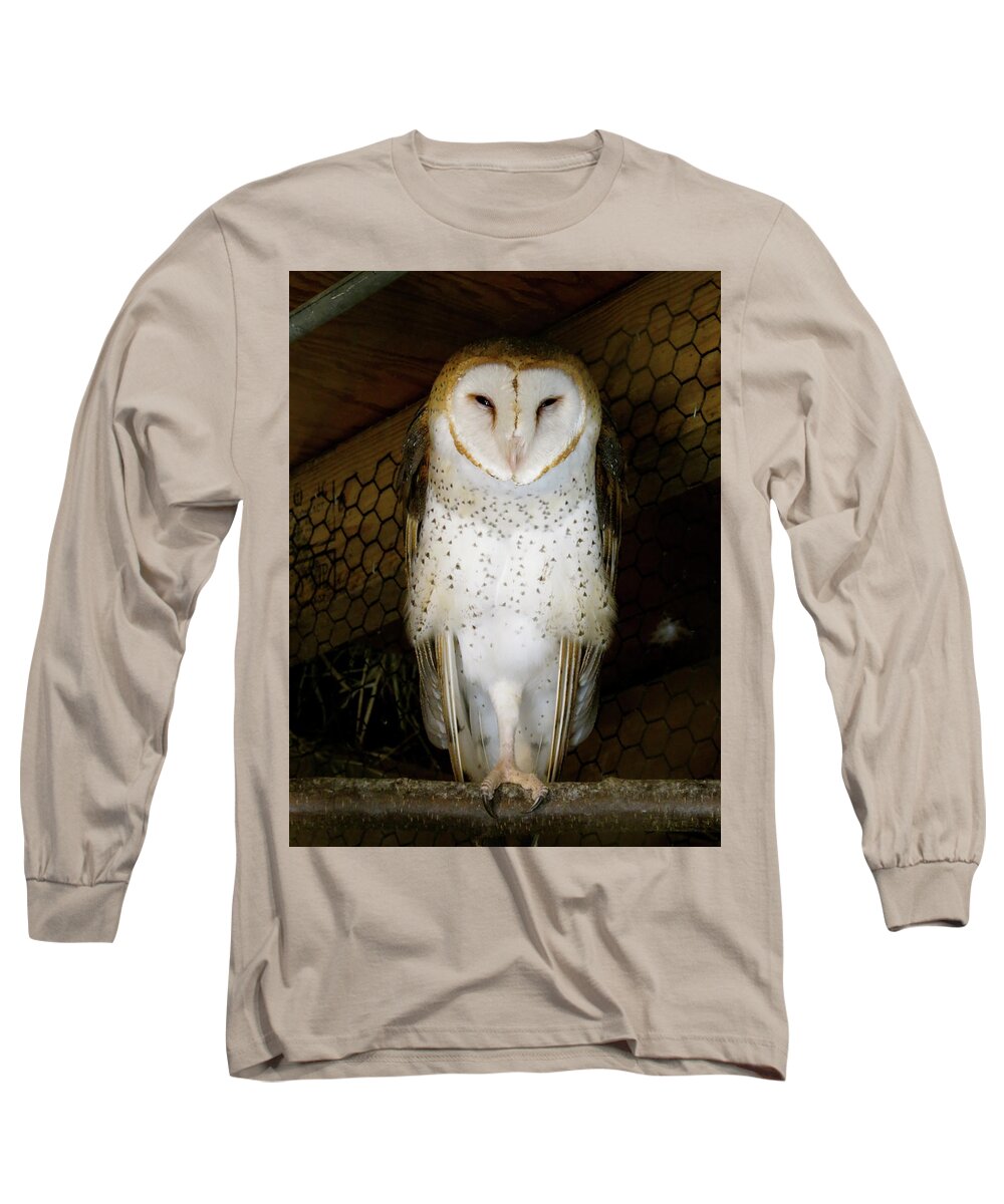 Owl Long Sleeve T-Shirt featuring the photograph On one leg by Azthet Photography