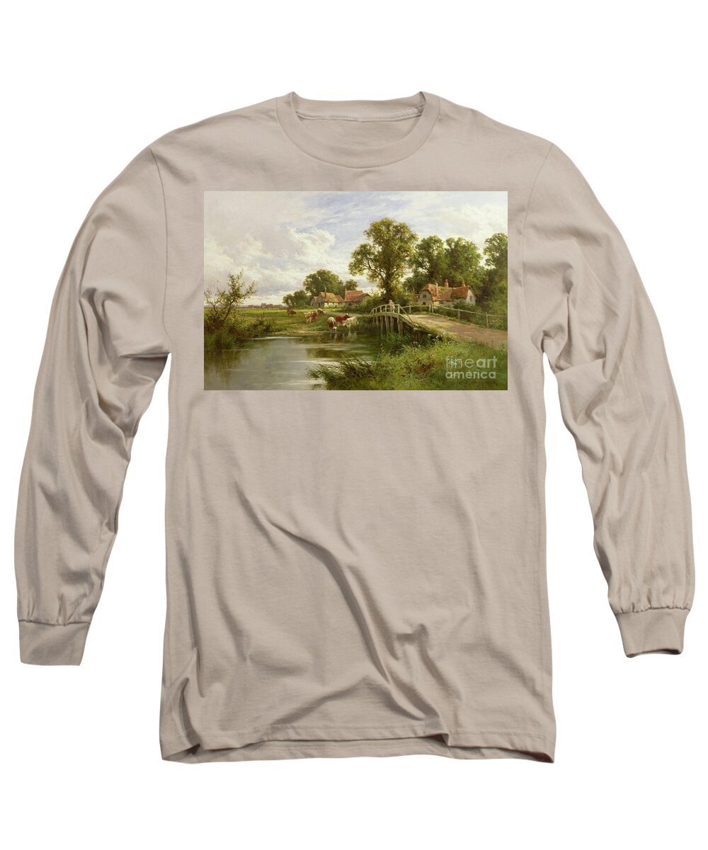River Long Sleeve T-Shirt featuring the painting On the Thames near Marlow by Henry Parker