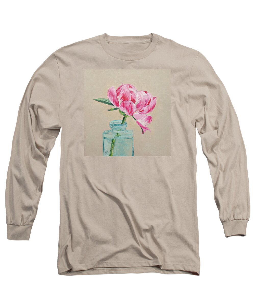 Color Long Sleeve T-Shirt featuring the painting One Peony by Masha Batkova