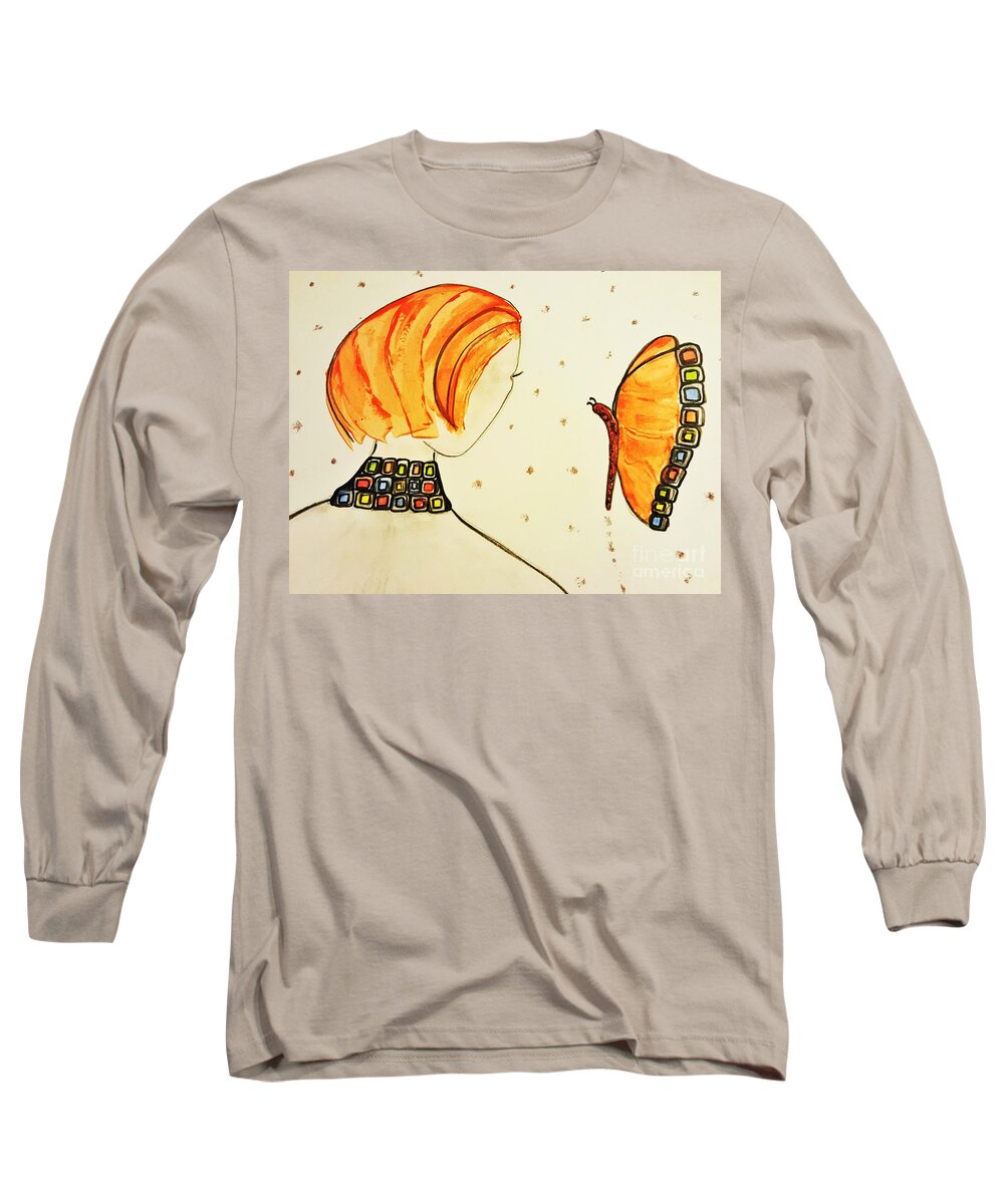 Butterfly Long Sleeve T-Shirt featuring the painting Orange match by Jasna Gopic