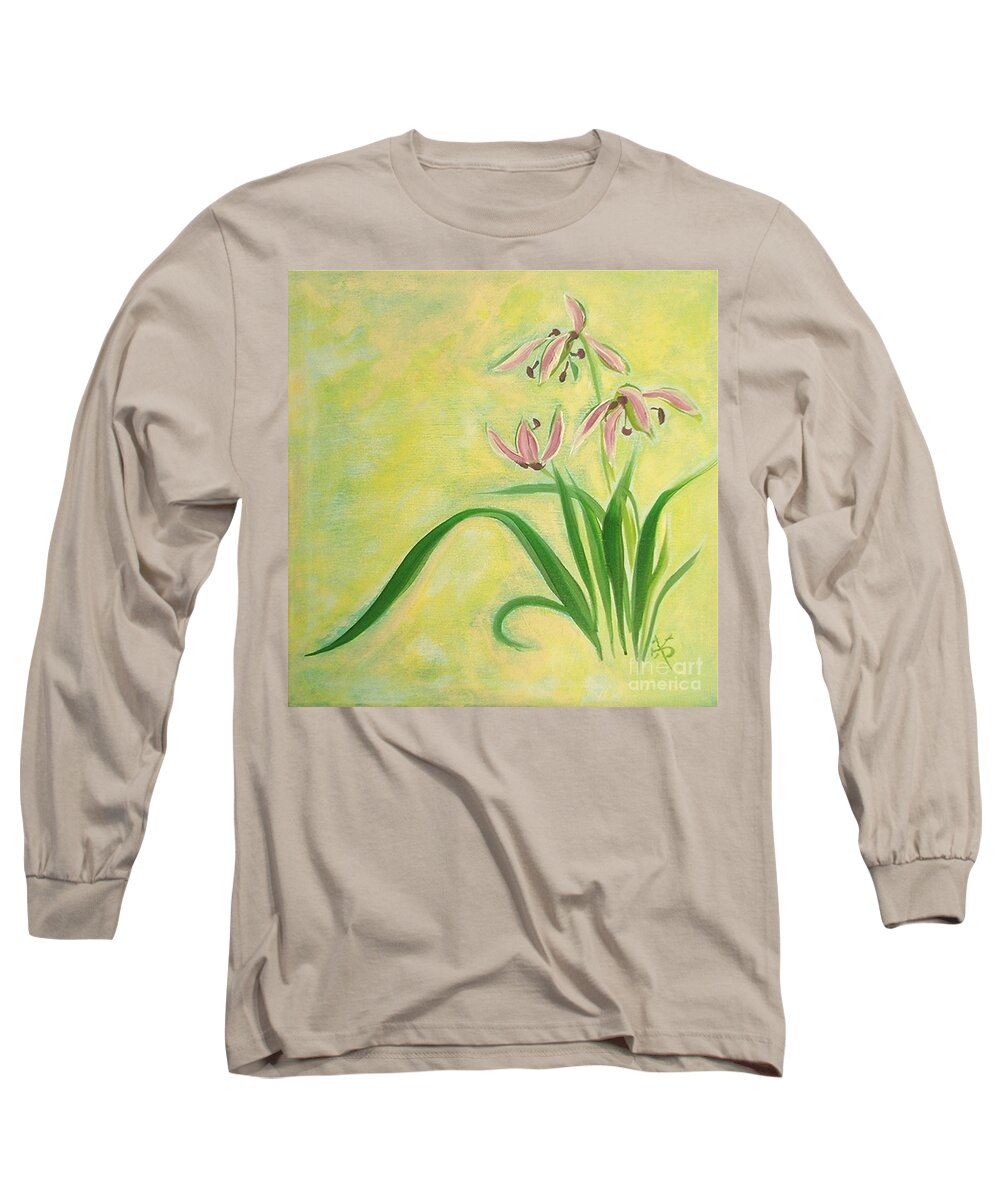 Flowers Long Sleeve T-Shirt featuring the painting Orchid by Wonju Hulse
