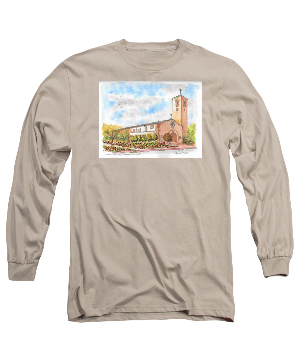 Our Lady Of Assumption Catholic Church Long Sleeve T-Shirt featuring the painting Our Lady of Assumption Catholic Church, Claremont, California by Carlos G Groppa