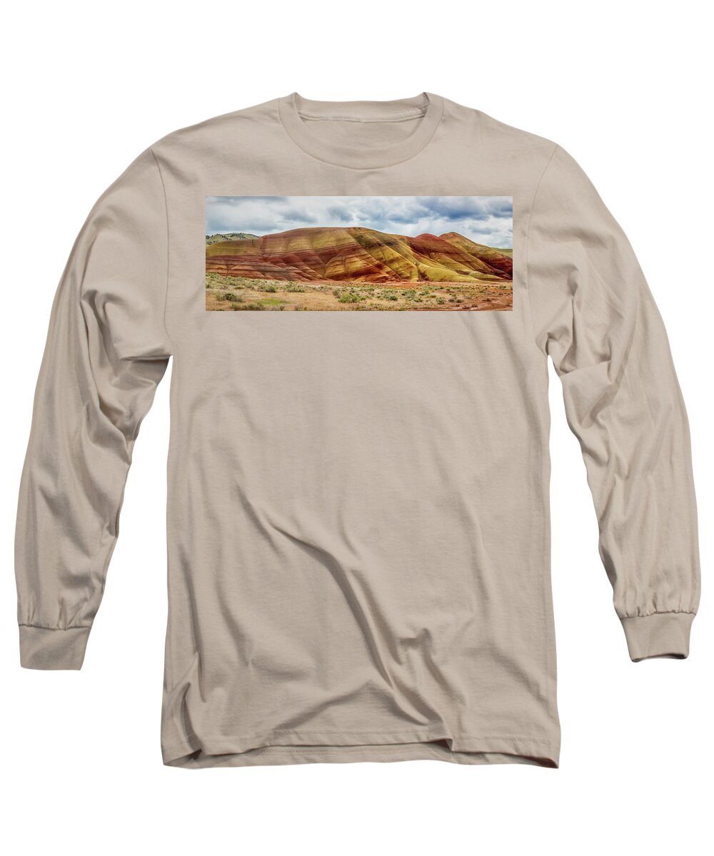 Painted Hills Panorama Long Sleeve T-Shirt featuring the photograph Painted Hills Panorama 2 by Marnie Patchett