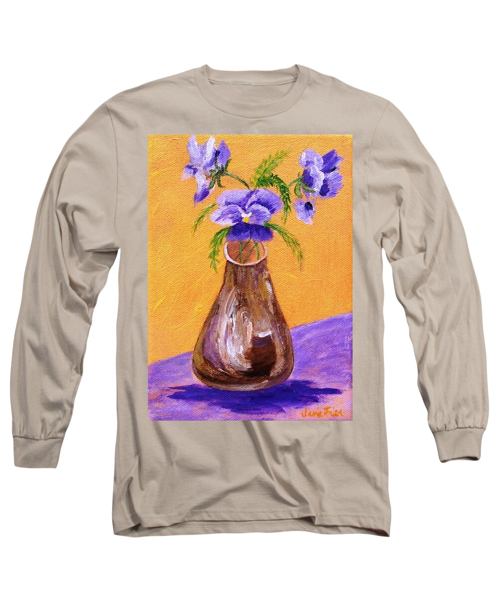 Pansy Long Sleeve T-Shirt featuring the painting Pansies in Brown Vase by Jamie Frier