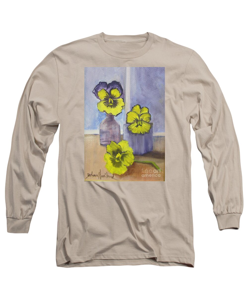 Flowers Long Sleeve T-Shirt featuring the painting Pansies in Glass by Barbara Haviland