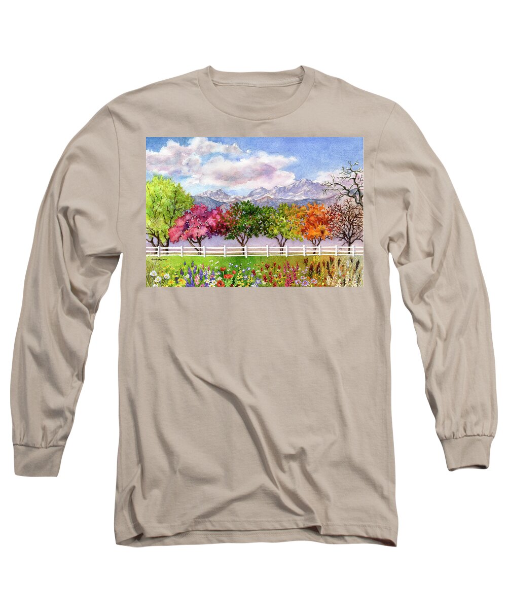 Trees Painting Long Sleeve T-Shirt featuring the painting Parade of the Seasons by Anne Gifford