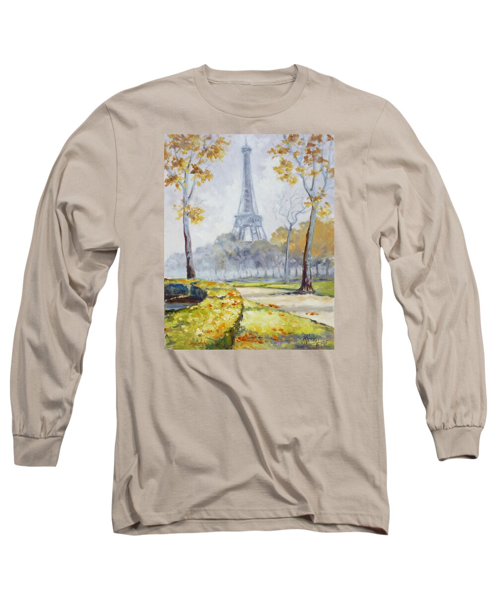 Eiffel Tower Long Sleeve T-Shirt featuring the painting Paris Eiffel Tower from Trocadero Park by Irek Szelag