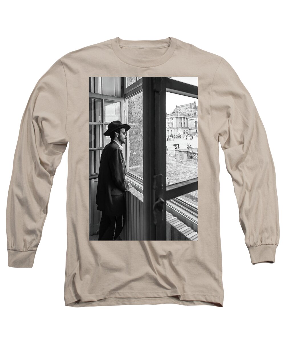 Alone Long Sleeve T-Shirt featuring the photograph Paris Man in Museum by Louis Dallara