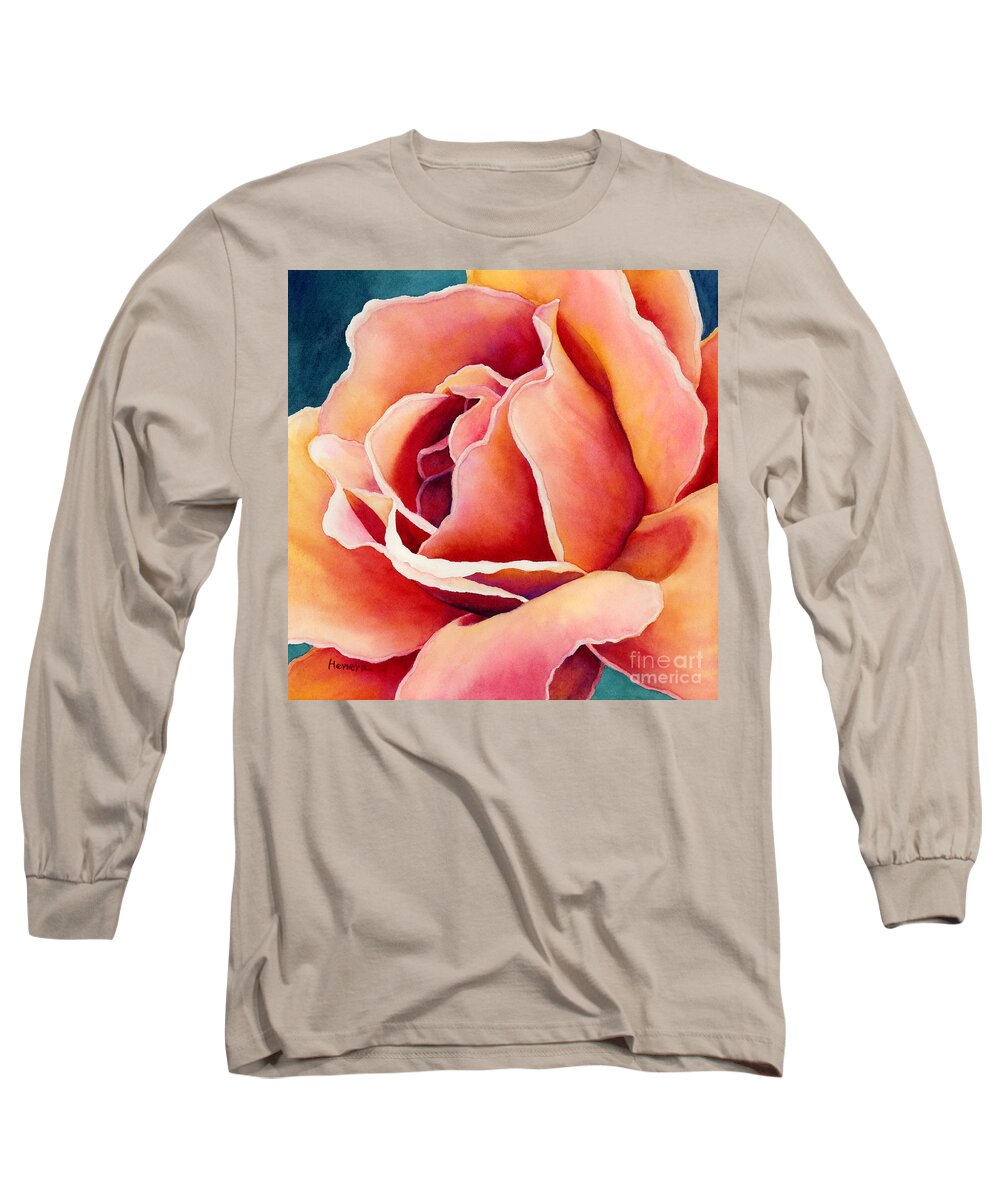 Rose Long Sleeve T-Shirt featuring the painting Peach Rose by Hailey E Herrera