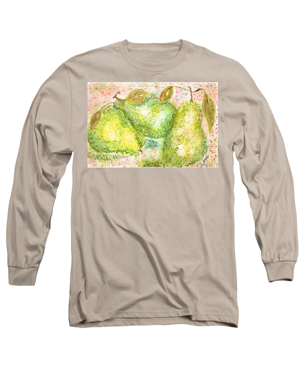 Watercolor Long Sleeve T-Shirt featuring the painting Pear Trio by Paula Ayers