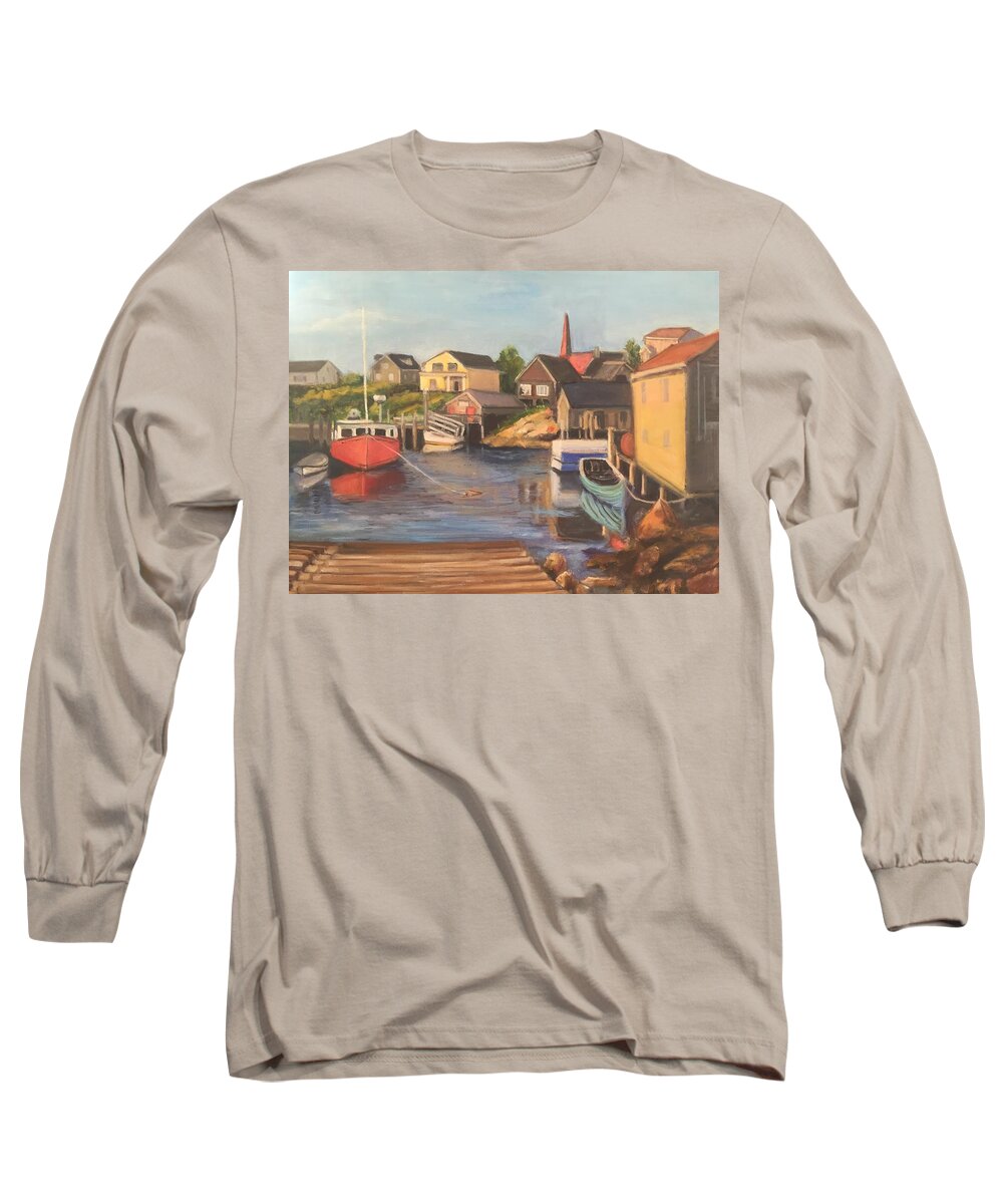 Water Long Sleeve T-Shirt featuring the painting Peggy 's Cove, Halifax Nova Scotia, Canada by Gloria Smith