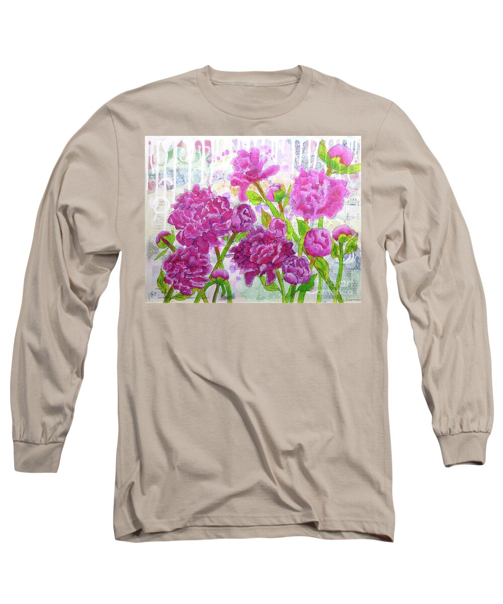 Peony Long Sleeve T-Shirt featuring the painting Peony Profusion by Lisa Crisman