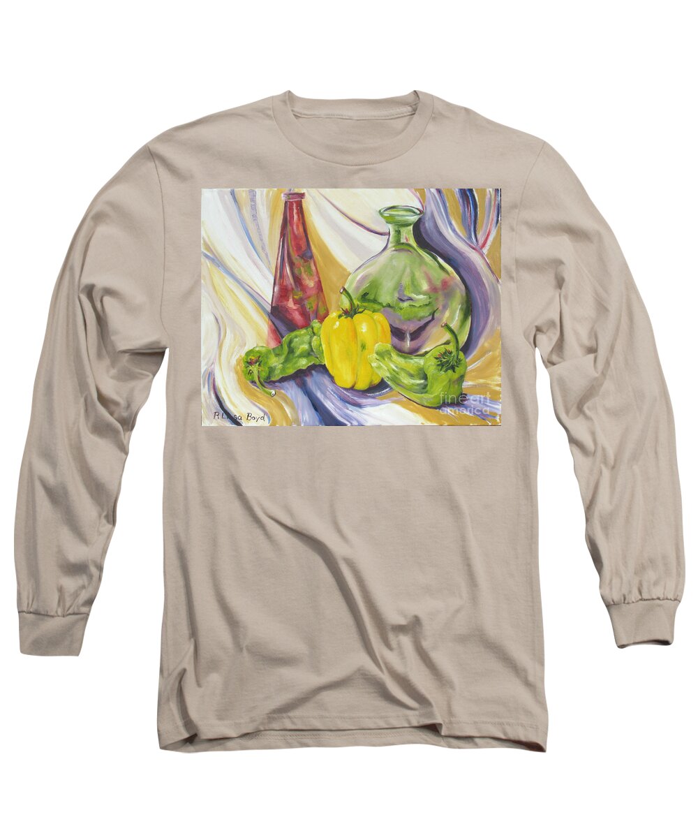 Peppers Long Sleeve T-Shirt featuring the painting Peppers and Passion by Lisa Boyd