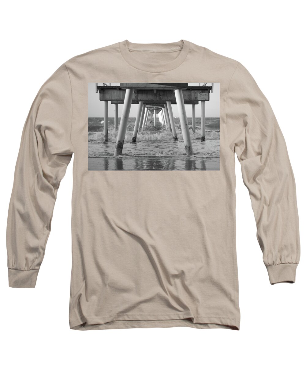 Hervey Bay Long Sleeve T-Shirt featuring the photograph Pier in Surf by Ivan Franklin