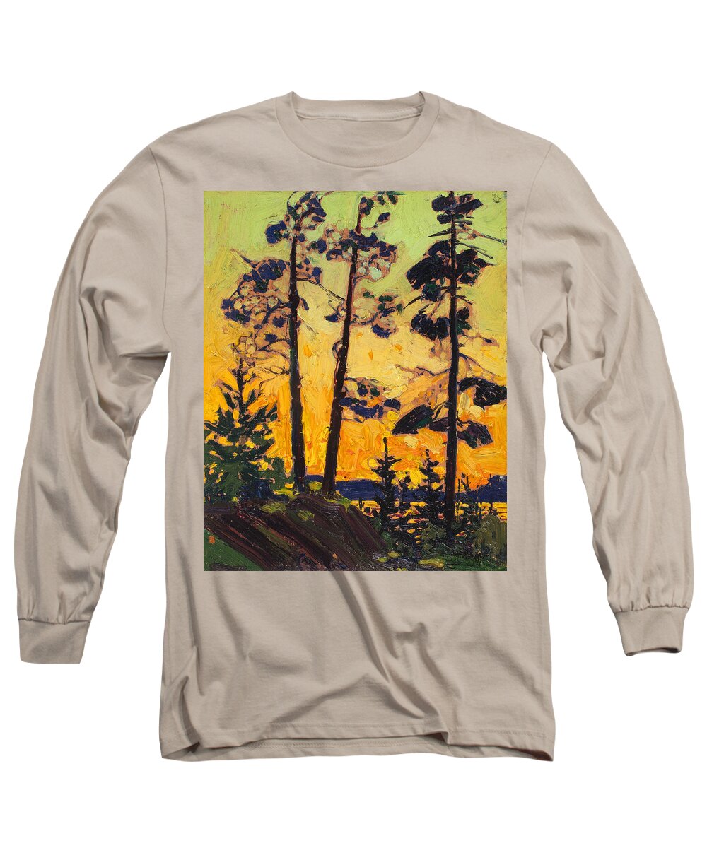 20th Century Art Long Sleeve T-Shirt featuring the painting Pine Trees at Sunset by Tom Thomson