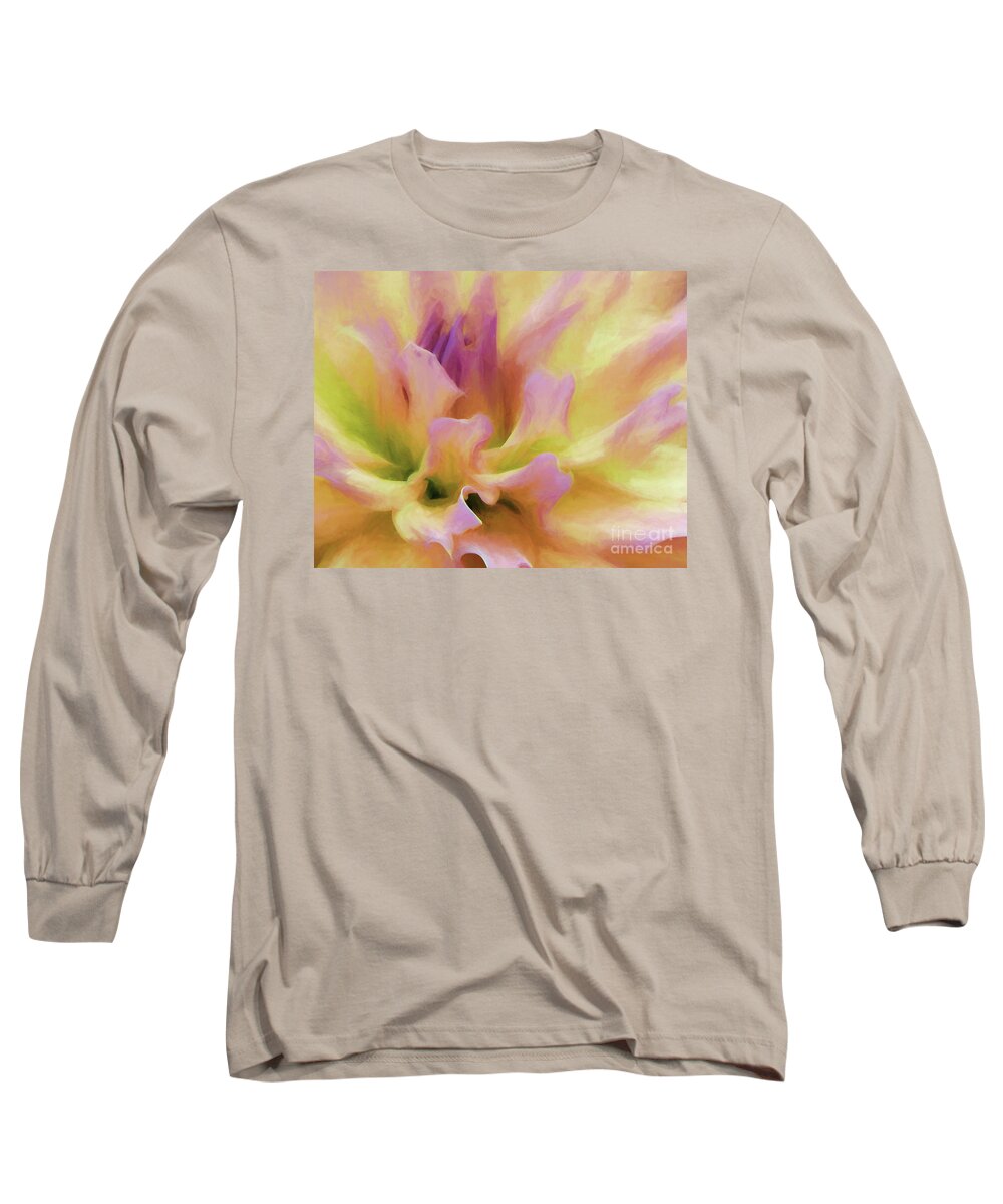 Bloom Long Sleeve T-Shirt featuring the photograph Pink Dalia Oil Glaze by Lorraine Cosgrove