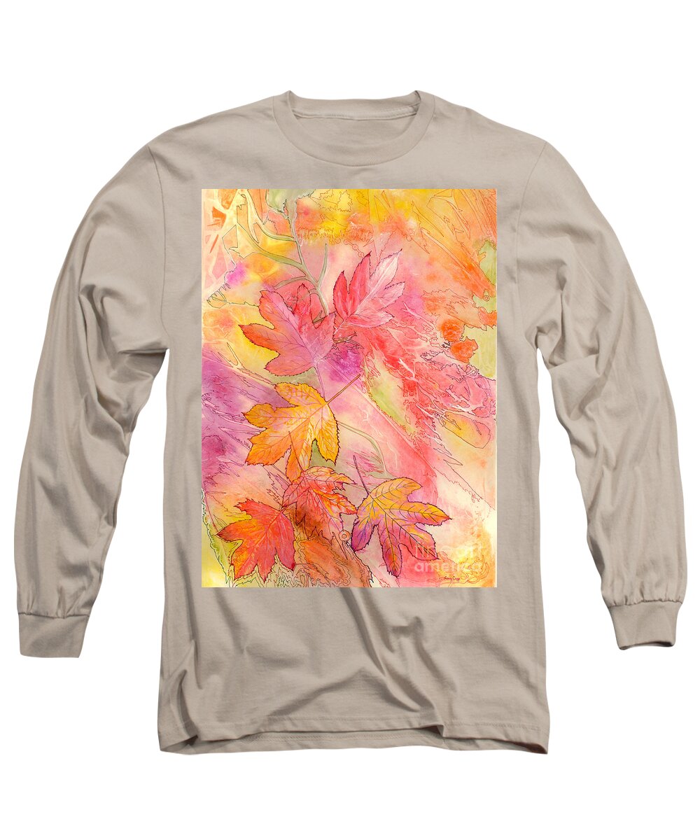Tree Leaves Long Sleeve T-Shirt featuring the painting Pink Leaves by Nancy Cupp