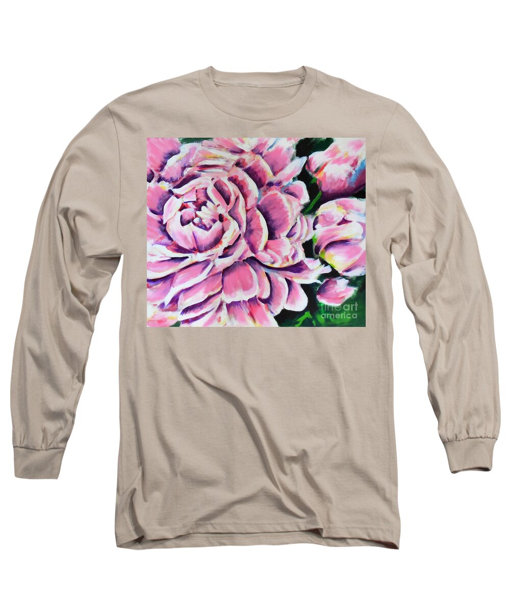 Peony Long Sleeve T-Shirt featuring the painting Pink Peonies by Cami Lee
