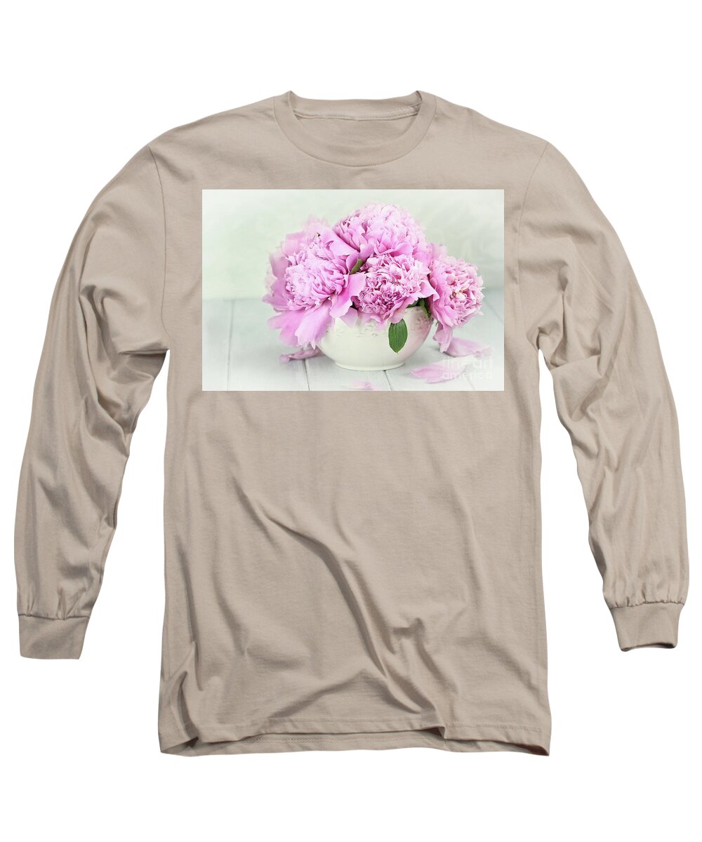 Peony;peonies;paeonia Suffruticosa;paeoniaceae;flower;flowers;pink;floral; Bowl Long Sleeve T-Shirt featuring the photograph Pink Peonies by Stephanie Frey