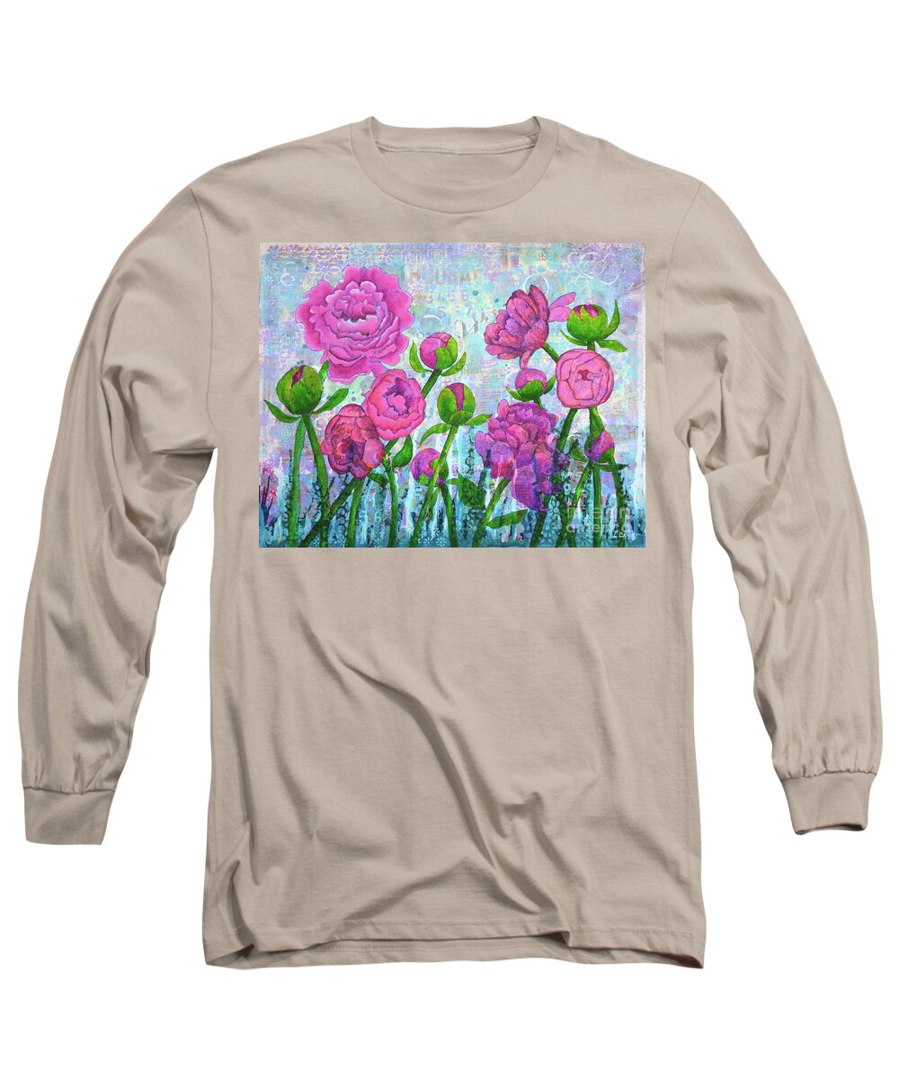 Peony Long Sleeve T-Shirt featuring the painting Pink Punch by Lisa Crisman