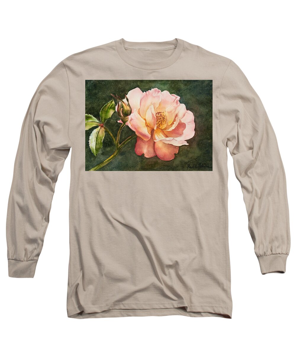 Floral Long Sleeve T-Shirt featuring the painting Pink Rose by Heidi E Nelson