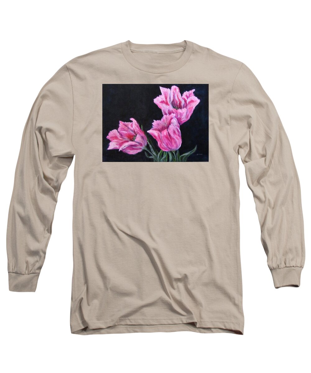 Flowers Long Sleeve T-Shirt featuring the painting Pink Tulips by Barbara O'Toole
