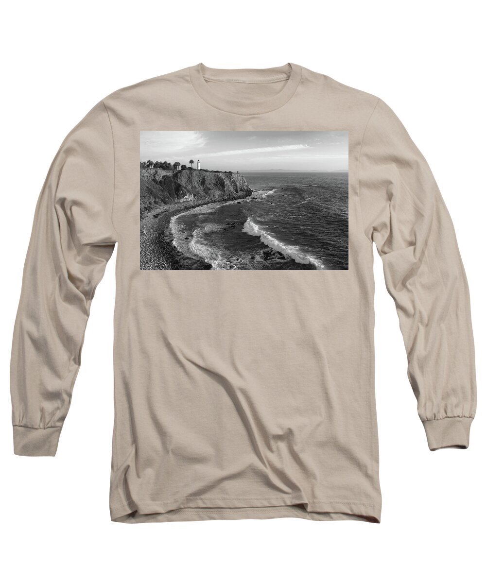 Point Vicente Lighthouse Long Sleeve T-Shirt featuring the photograph Point Vicente Lighthouse Palos Verdes California - Black and White by Ram Vasudev