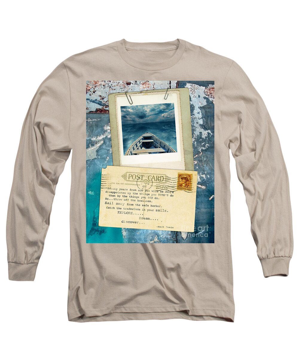 Boat Long Sleeve T-Shirt featuring the photograph Poloroid of Boat with Inspirational Quote by Jill Battaglia