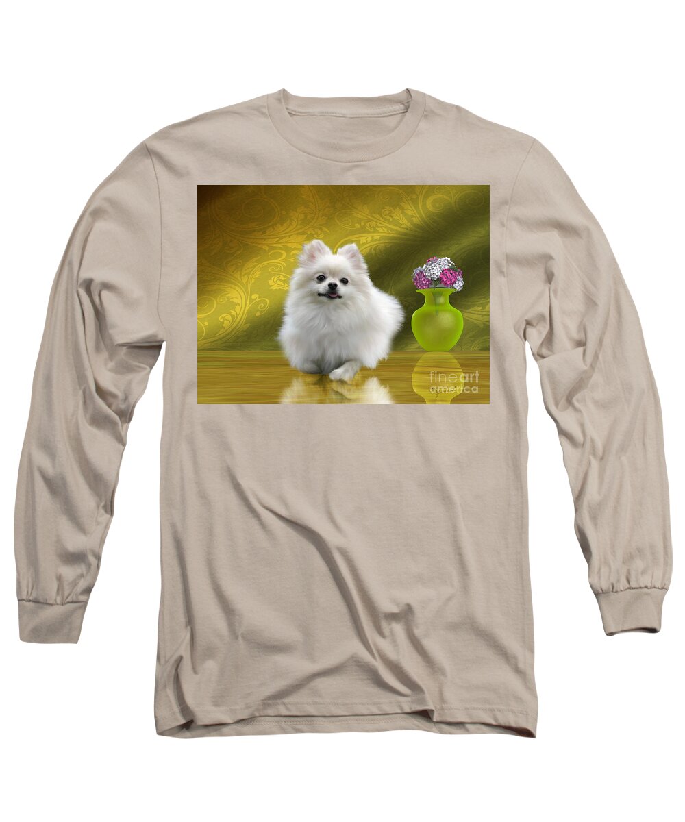 Pomeranian Long Sleeve T-Shirt featuring the painting Pomeranian Dog by Corey Ford