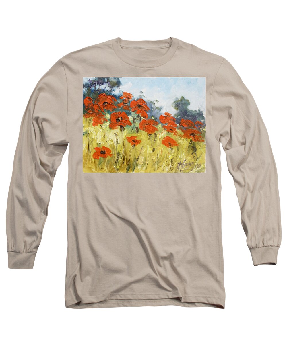 Poppies Long Sleeve T-Shirt featuring the painting Poppies 3 by Irek Szelag