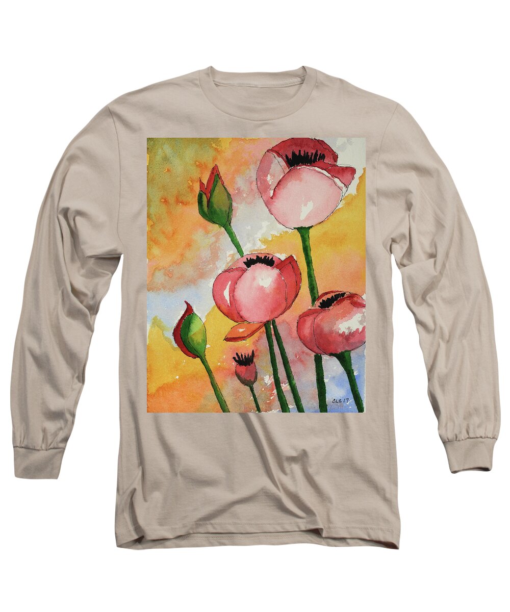 Poppies Long Sleeve T-Shirt featuring the painting Poppin' Poppies by Cynthia Schoeppel