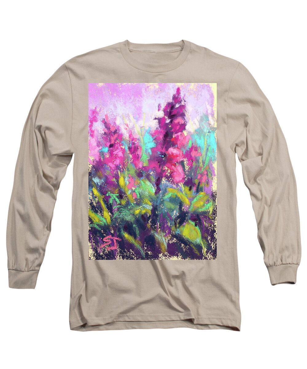 Pink Snapdragons Long Sleeve T-Shirt featuring the painting Pretty in Pink by Susan Jenkins