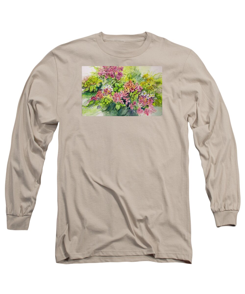 Flowers;floral;watercolor Floral;contemporary Floral;daisies; Long Sleeve T-Shirt featuring the painting Profusion of Colors by Lois Mountz