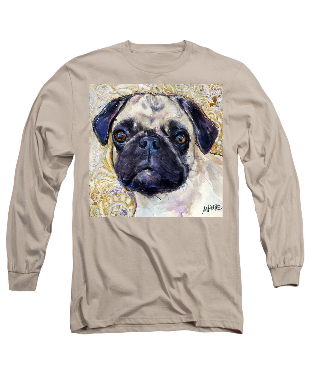 Pug Long Sleeve T-Shirt featuring the painting Pug Mug by Molly Poole
