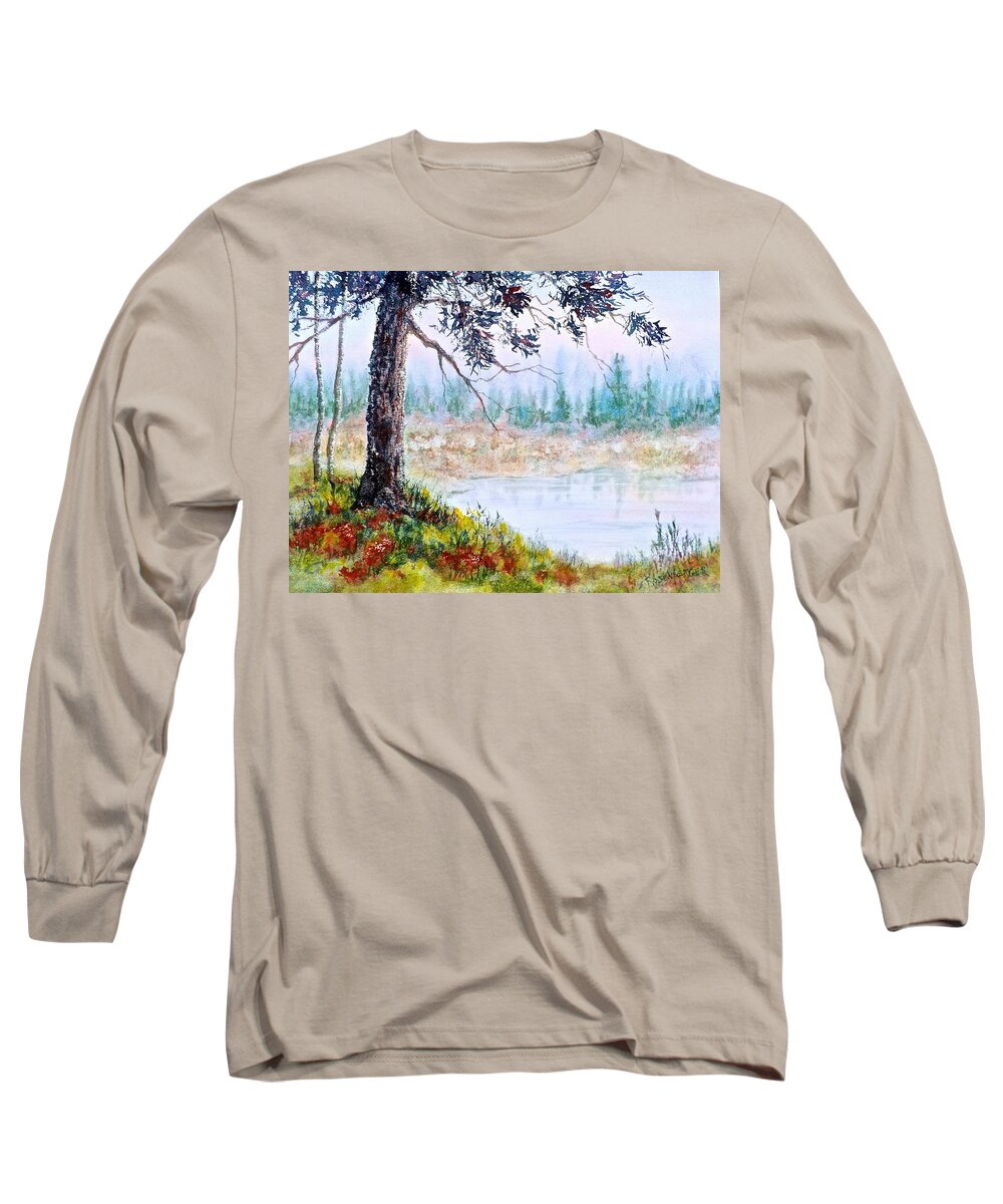 Watercolor Long Sleeve T-Shirt featuring the painting Quiet Inlet by Carolyn Rosenberger