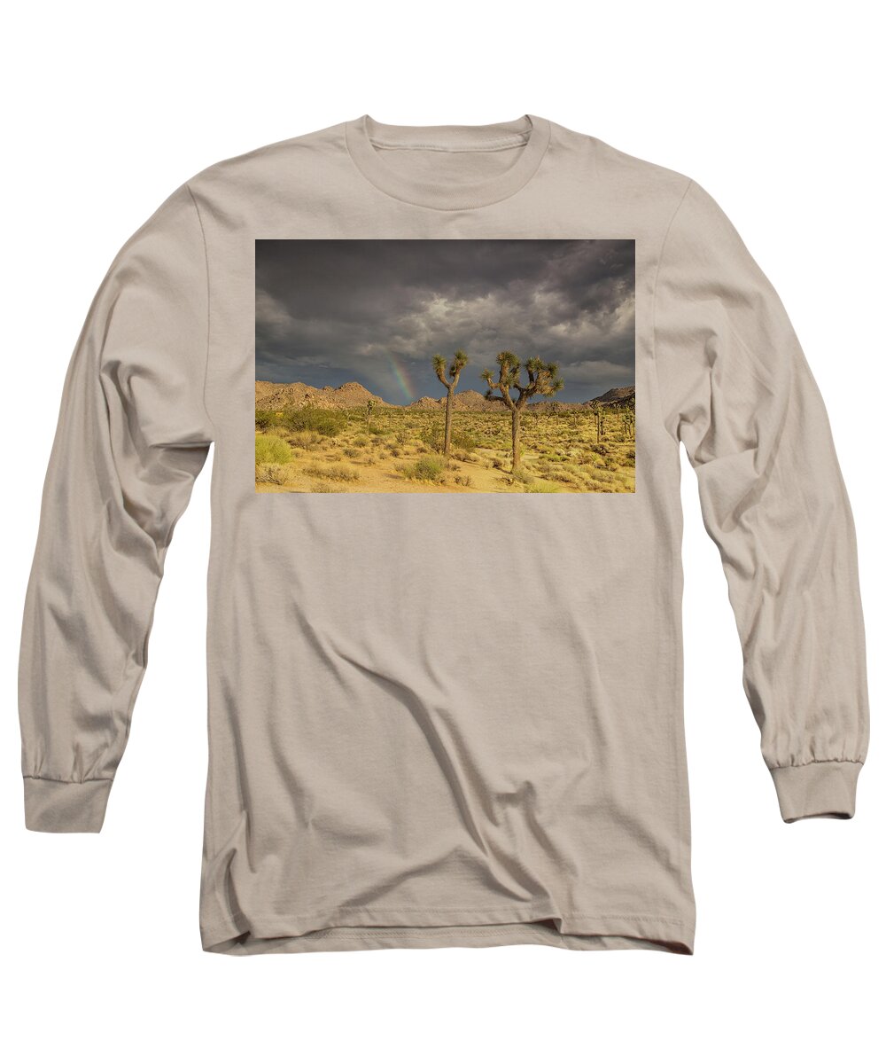 Joshua Tree Thunder Long Sleeve T-Shirt featuring the photograph Rainbows thunderstorms and sunsets by Kunal Mehra