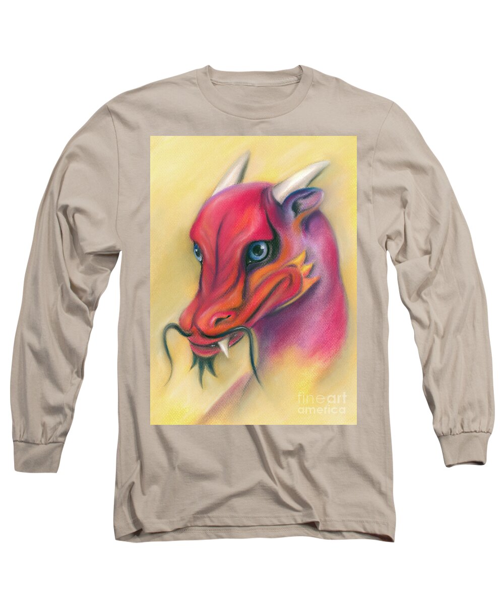 Mythical Creature Long Sleeve T-Shirt featuring the pastel Red and Orange Asian Dragon by MM Anderson