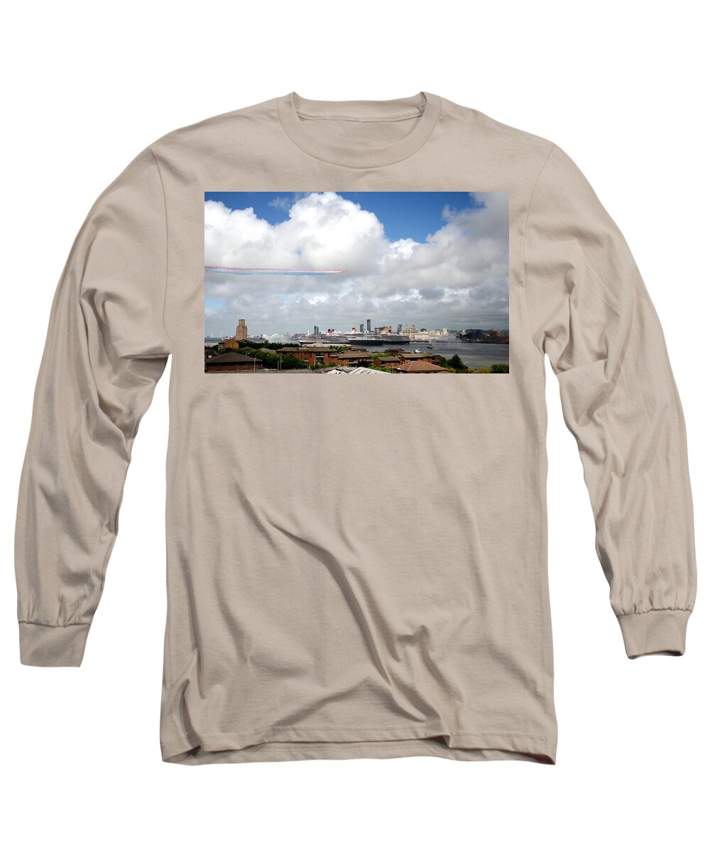 Cunard Long Sleeve T-Shirt featuring the photograph Red Arrows and the Three Queens by Spikey Mouse Photography