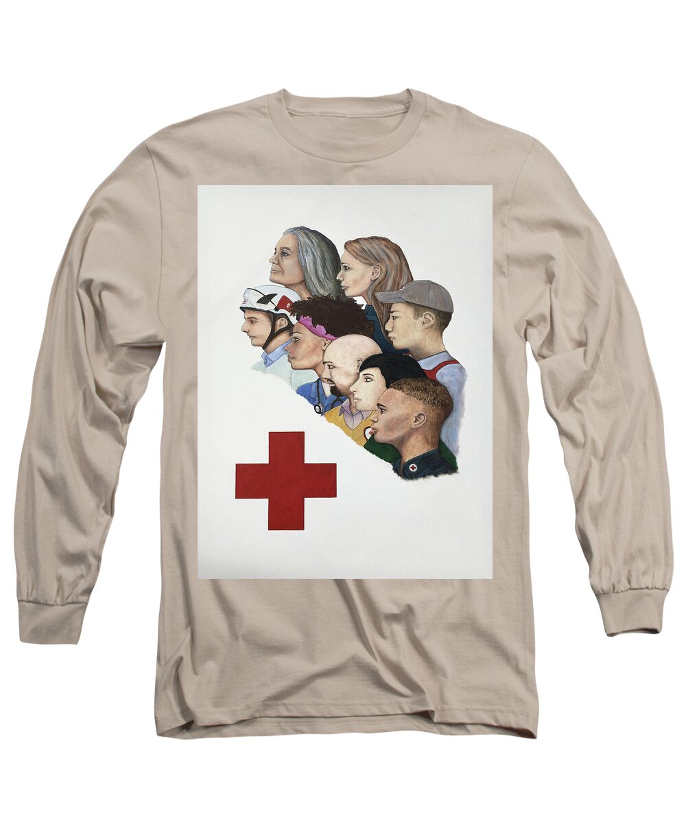 Red Cross Long Sleeve T-Shirt featuring the painting Red Cross Poster Entry by Mr Dill