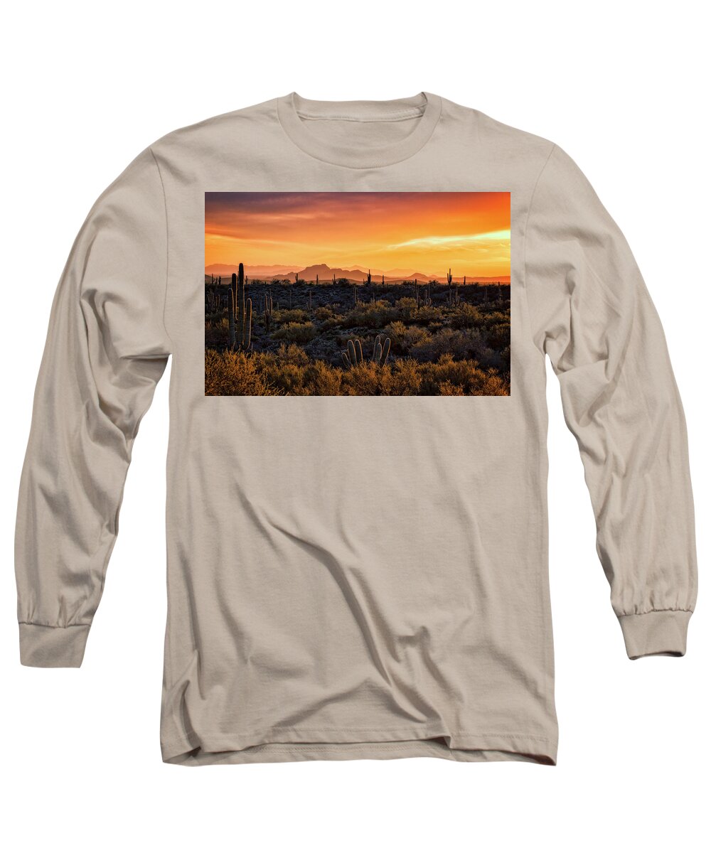 Saguaro Sunset Long Sleeve T-Shirt featuring the photograph Red Mountain Sunset Part Two by Saija Lehtonen