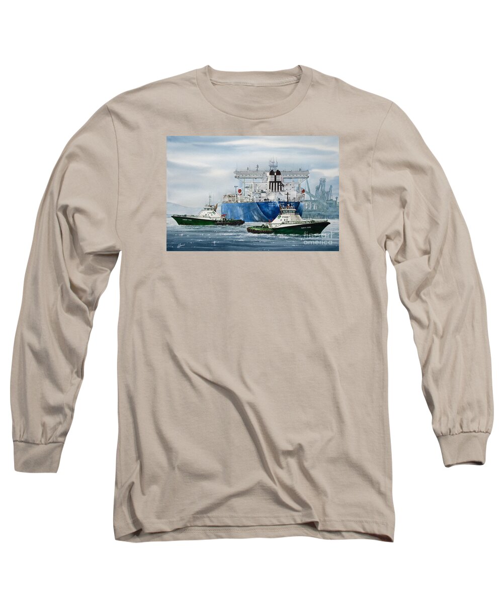 Tugboat Garth Foss Art Print Long Sleeve T-Shirt featuring the painting Refinery Tanker Escort by James Williamson