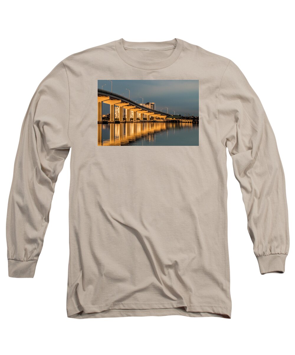 Reflection Long Sleeve T-Shirt featuring the photograph Reflections and Bridge by Dorothy Cunningham