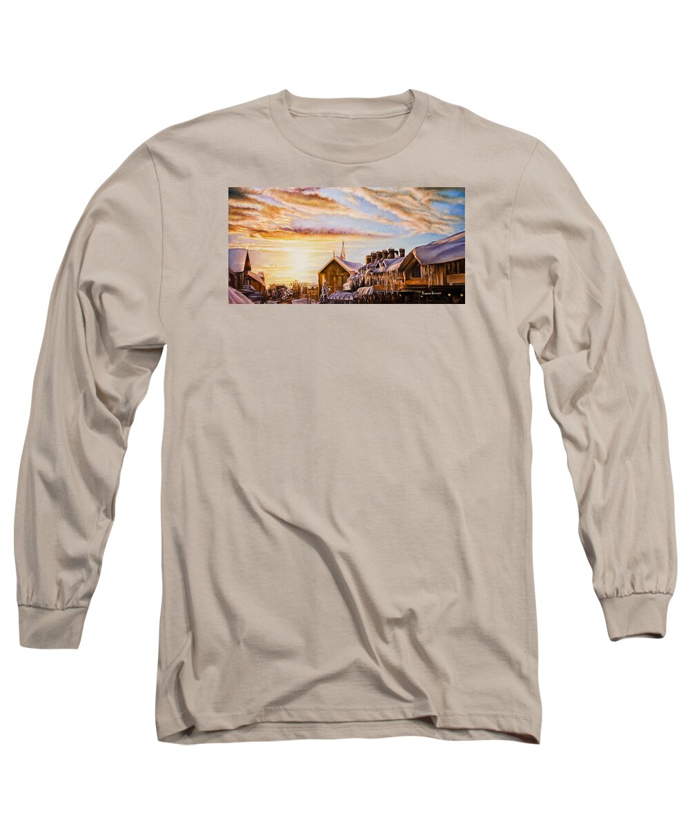 Reflections Long Sleeve T-Shirt featuring the painting Sunset On The Snow by Michelangelo Rossi
