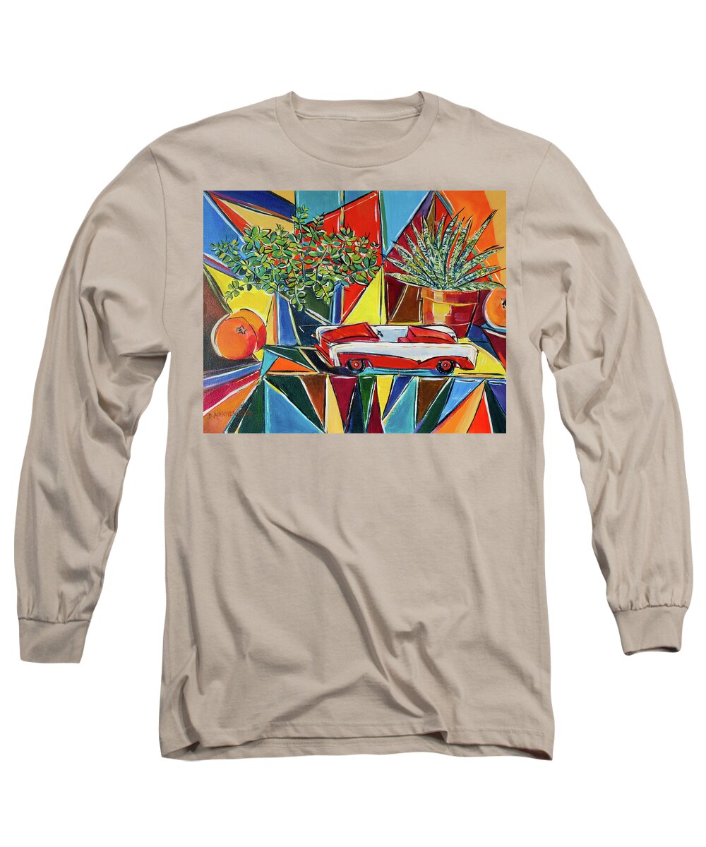 Abstract Expressionism Long Sleeve T-Shirt featuring the painting Retro Toy Car Still Life by Seeables Visual Arts