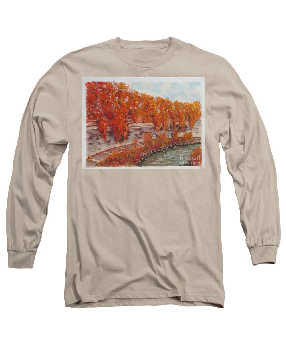 River Long Sleeve T-Shirt featuring the pastel River Tiber in Fall by Laurie Morgan