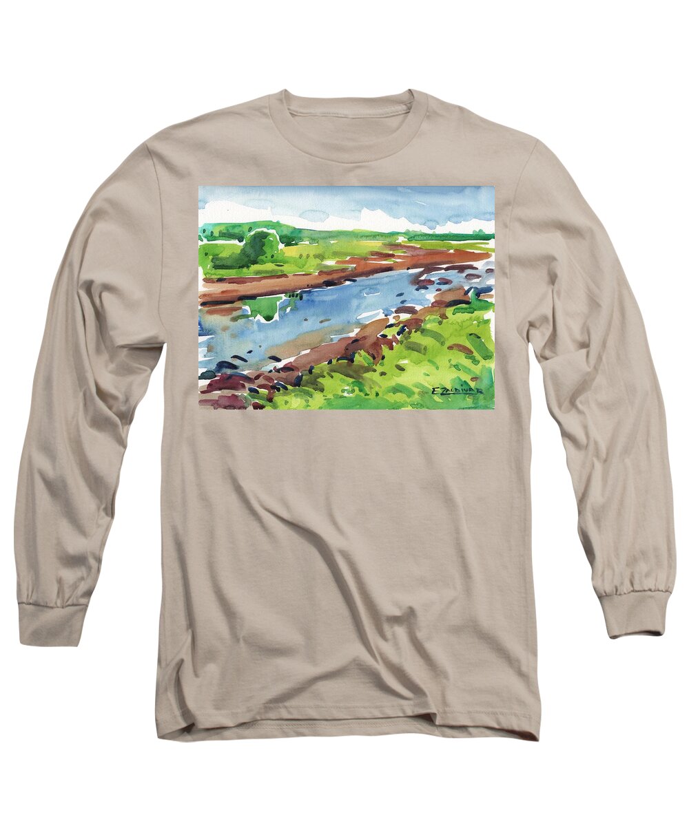 Watercolor Painting Long Sleeve T-Shirt featuring the painting Riverside by Enrique Zaldivar