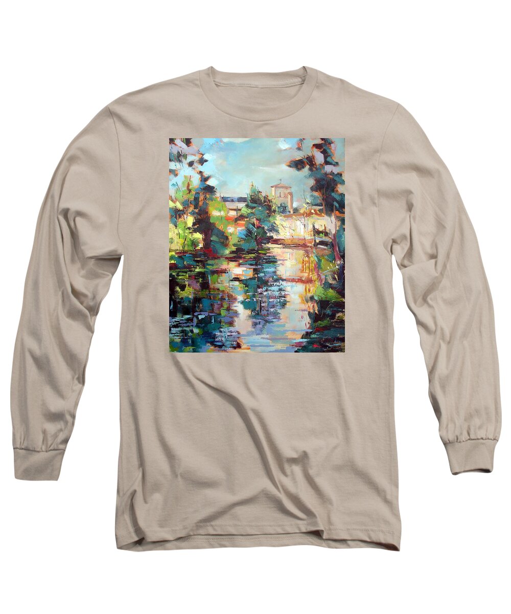 Magne 79 Long Sleeve T-Shirt featuring the painting Roman Church at Magne 79 by Kim PARDON
