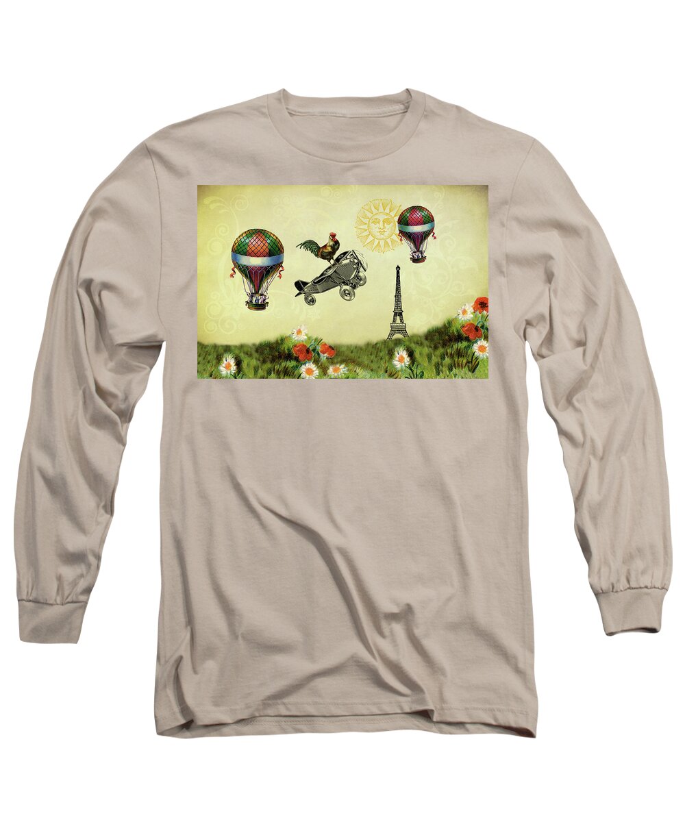 Rooster Long Sleeve T-Shirt featuring the digital art Rooster Flying High by Peggy Collins
