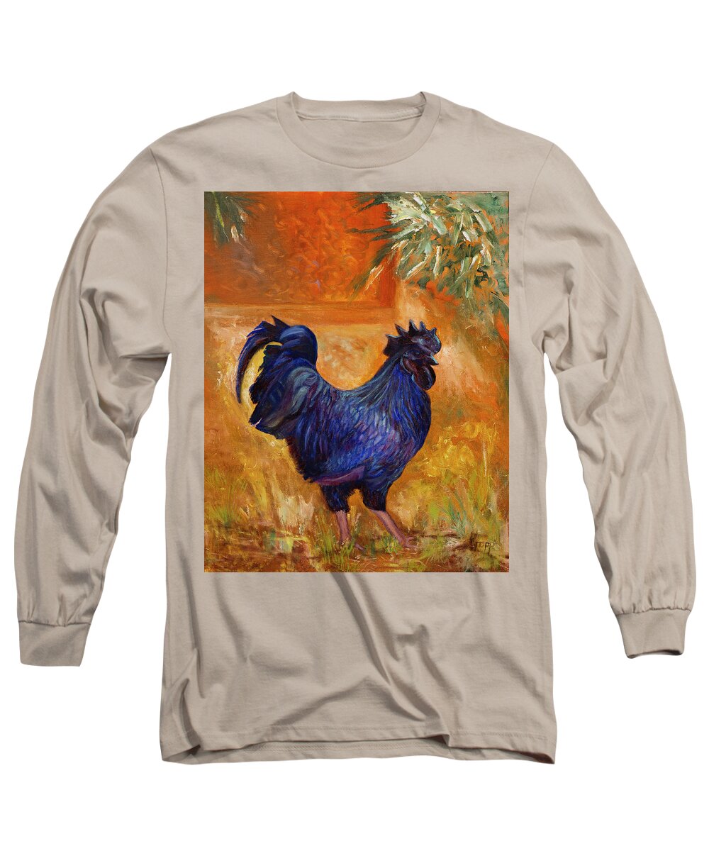 Rooster Long Sleeve T-Shirt featuring the painting Rooster by Kathy Knopp