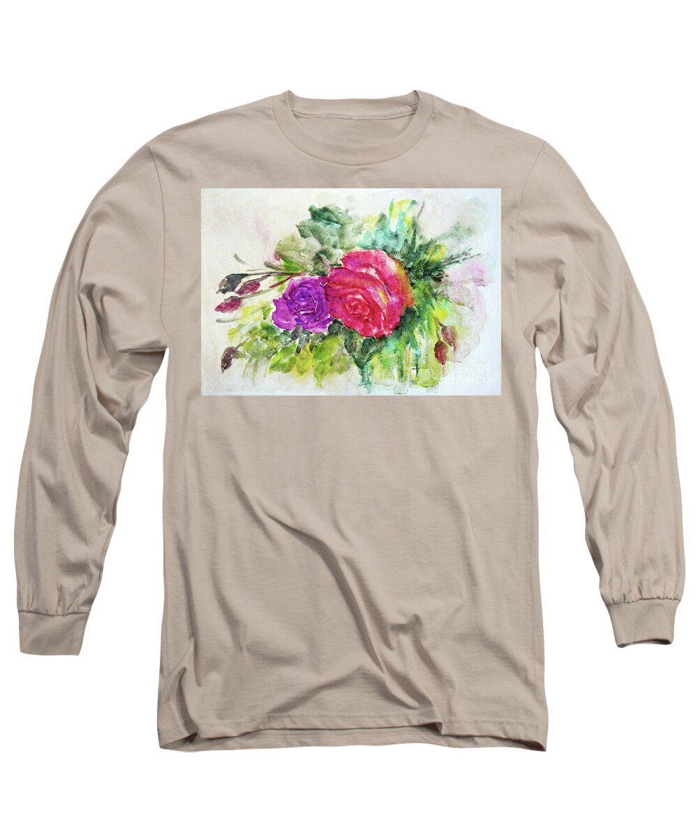 Roses Long Sleeve T-Shirt featuring the painting Roses for You by Jasna Dragun